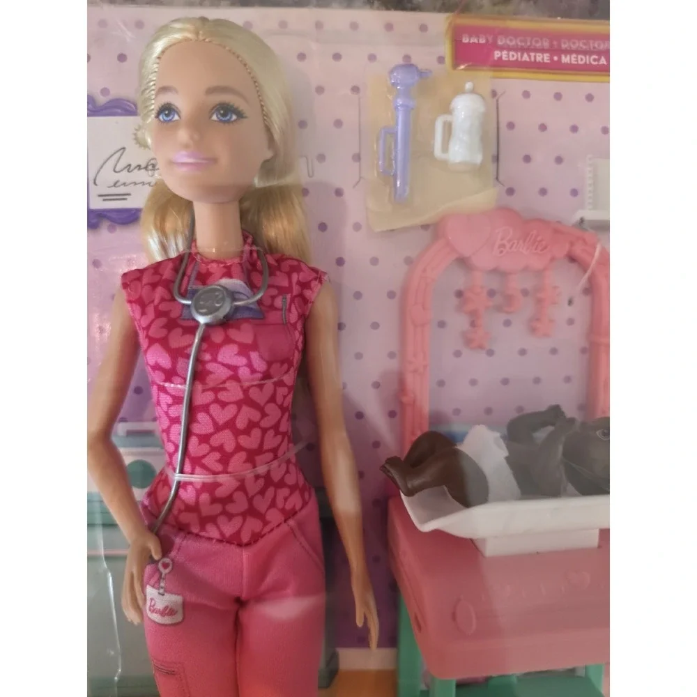 2023 Mattel Barbie Baby Doctor #JCR72 Barbie Doll in Pink Scrubs Jumpsuit